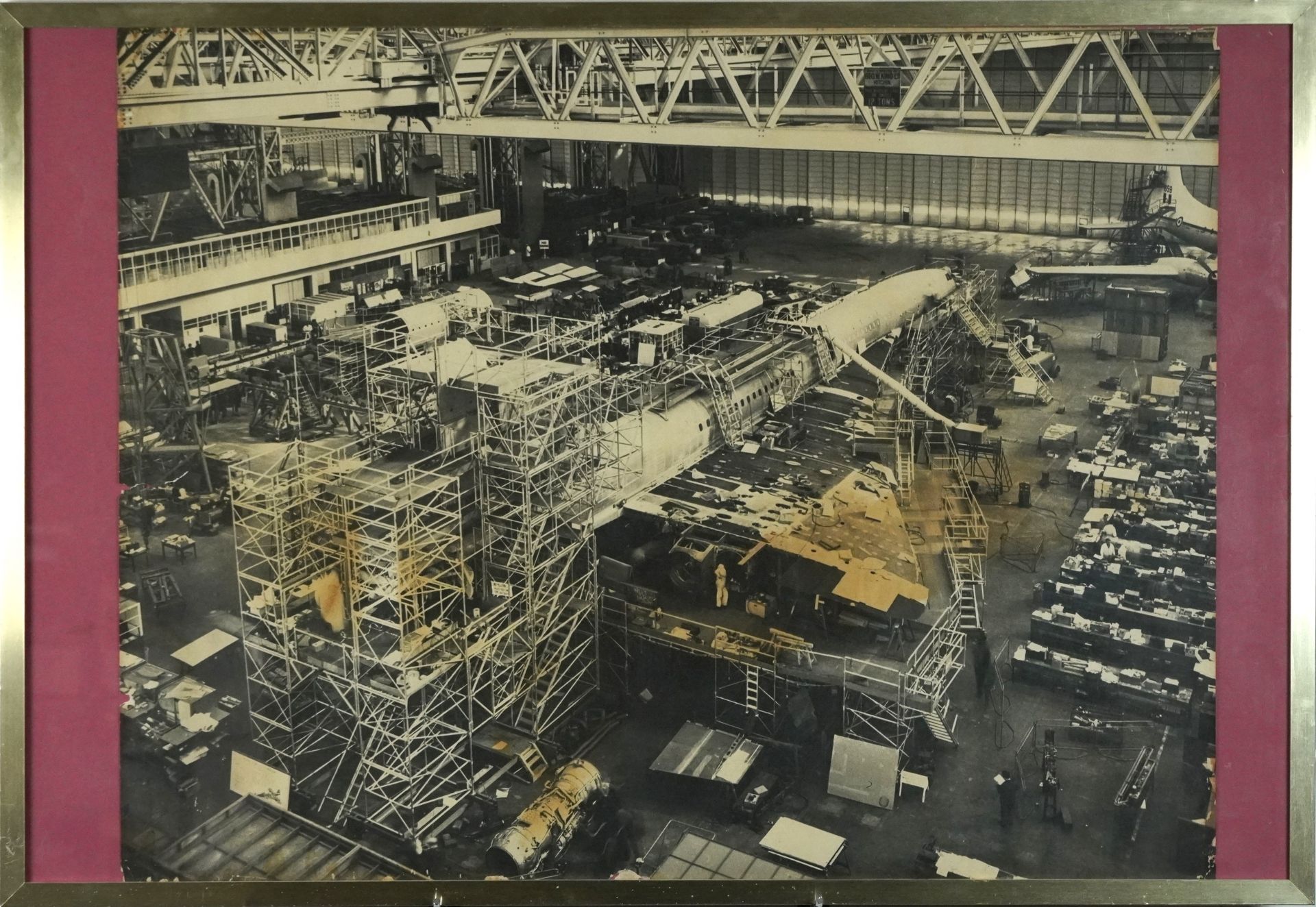Vintage aviation interest black and white photograph of Concorde being assembled, framed and glazed, - Image 2 of 3