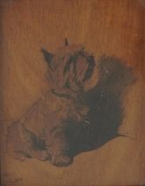 Cecil Aldin - West Highland Terrier, Slickerson Reading on wood panel, mounted, framed and glazed,
