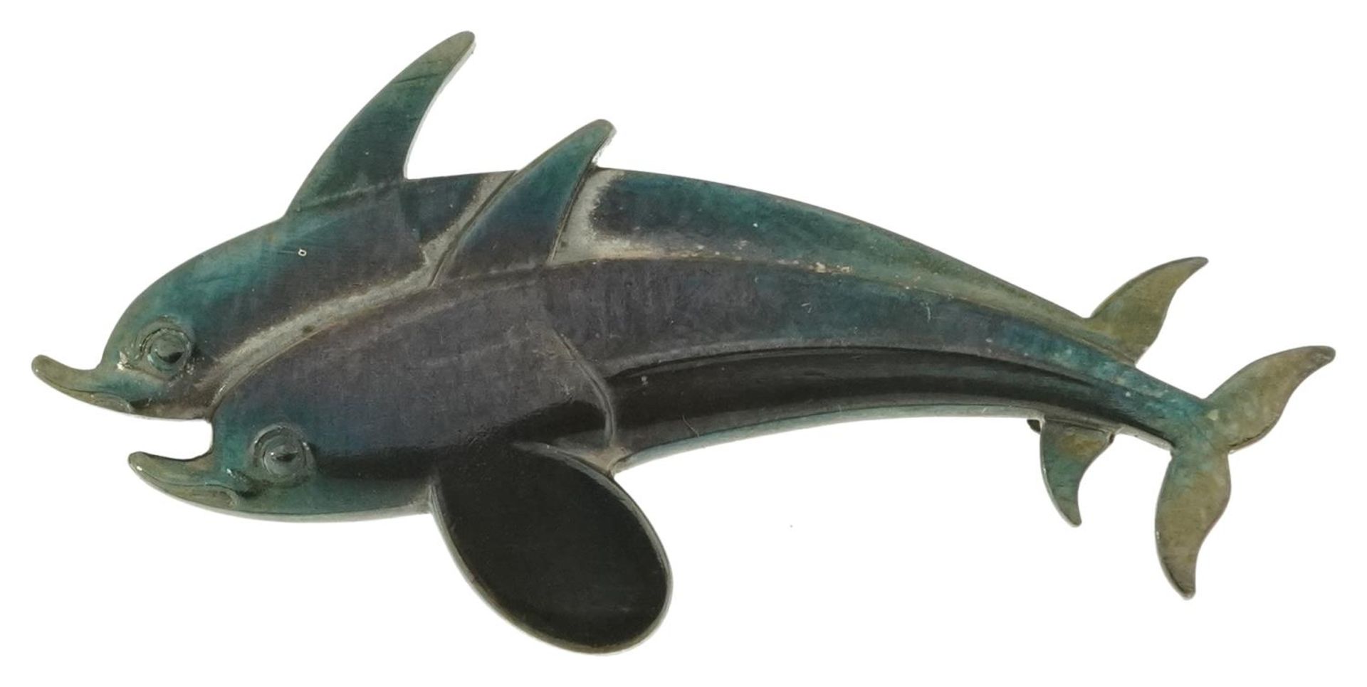 Arno Malinowski for Georg Jensen, mid century Danish 925S silver dolphin brooch with box, numbered