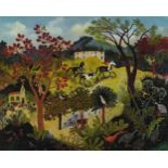 Anna Pugh - Animals in a landscape, pencil signed print, limited edition 86/95, mounted, framed