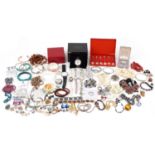 Large collection of vintage and later costume jewellery, wristwatches and an Omega wristwatch box,