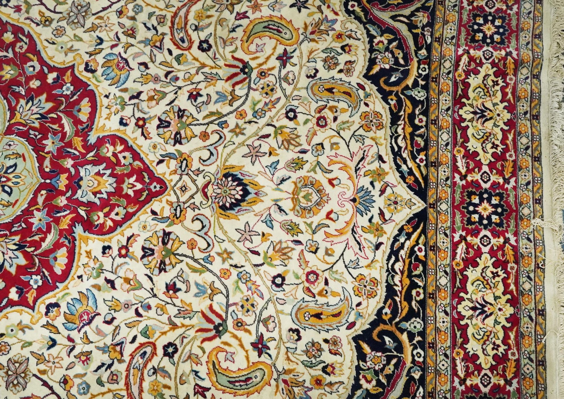 Rectangular Persian cream and red ground rug having an all over repeat floral design, 370cm x 270cm - Image 7 of 12