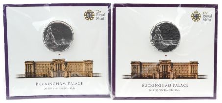 Two Elizabeth II 2015 Buckingham Palace one hundred pound fine silver coins by The Royal Mint