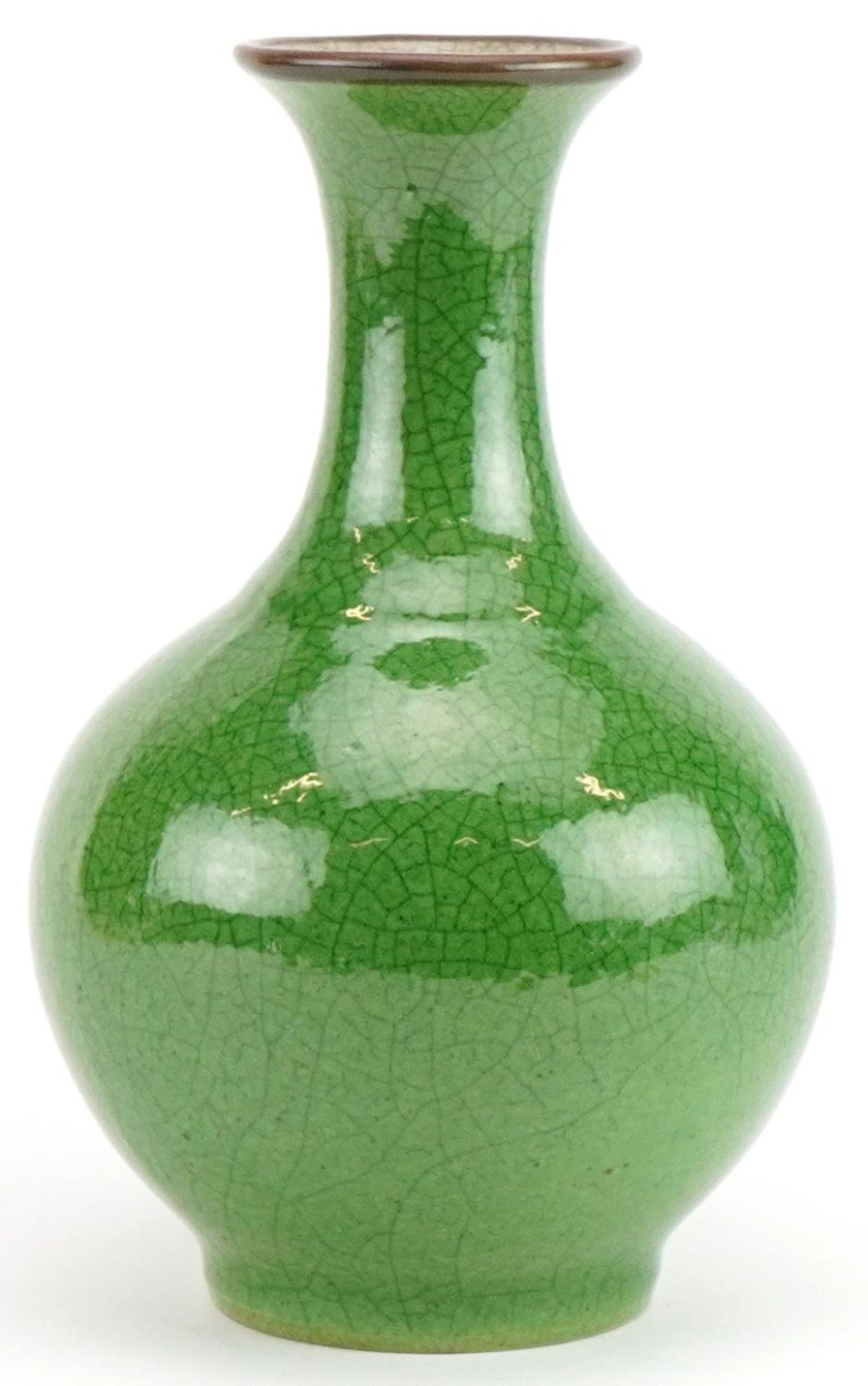 Chinese Ge ware type porcelain vase having a green crackle glaze, 22cm high - Bild 4 aus 6