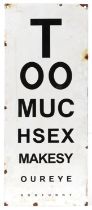 Novelty enamel eye test sign, 56cm x 23cm