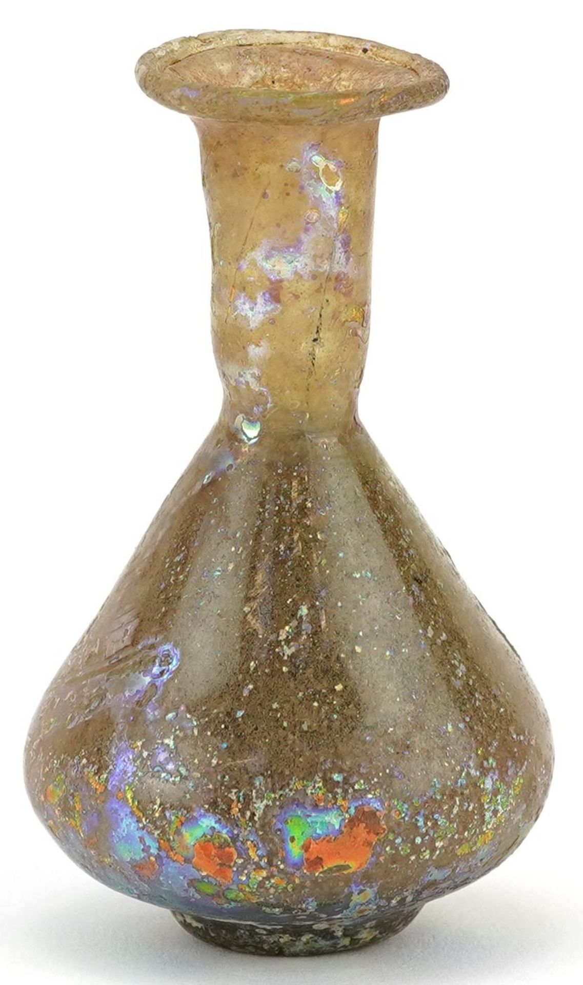 Roman iridescent glass vase, 8.5cm high