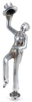 Art Deco automobilia interest cast white metal car mascot in the form of a female holding a top hat,