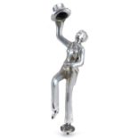 Art Deco automobilia interest cast white metal car mascot in the form of a female holding a top hat,