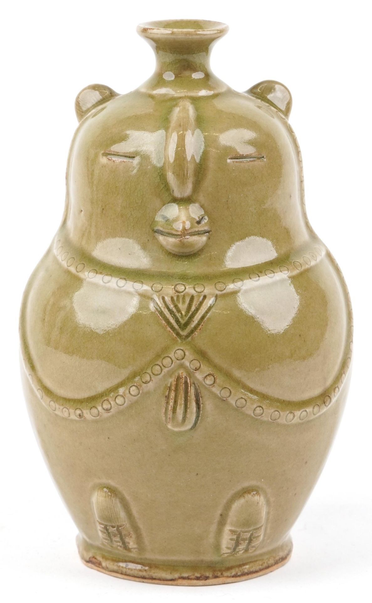 Korean porcelain vase in the form of a bird having a celadon glaze, 25.5cm high