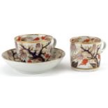 19th century English teaware hand painted in the Imari palette with flowers comprising coffee can