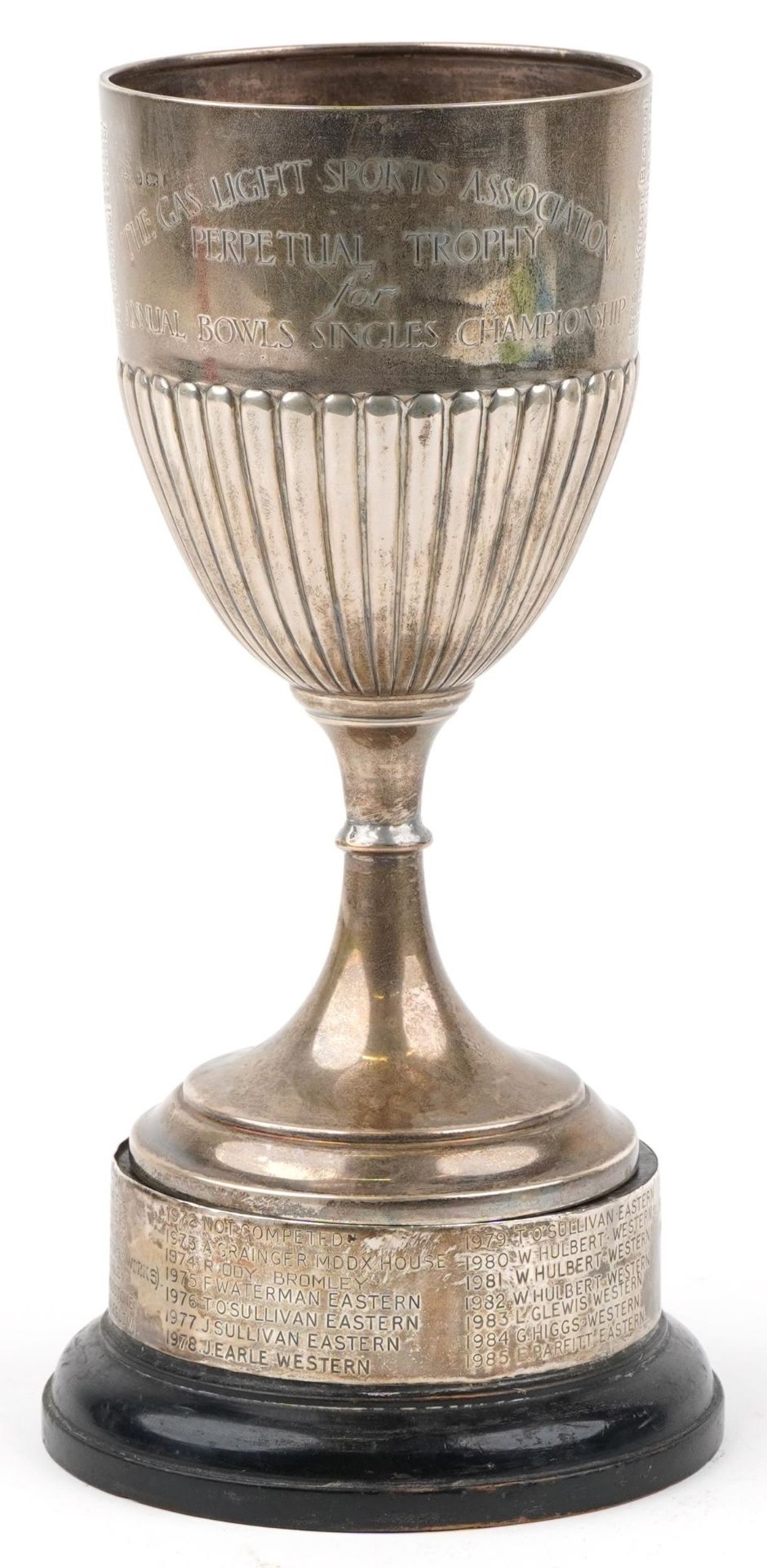 George V bowling interest silver trophy on stand engraved The Gas Light Sports Association Perpetual