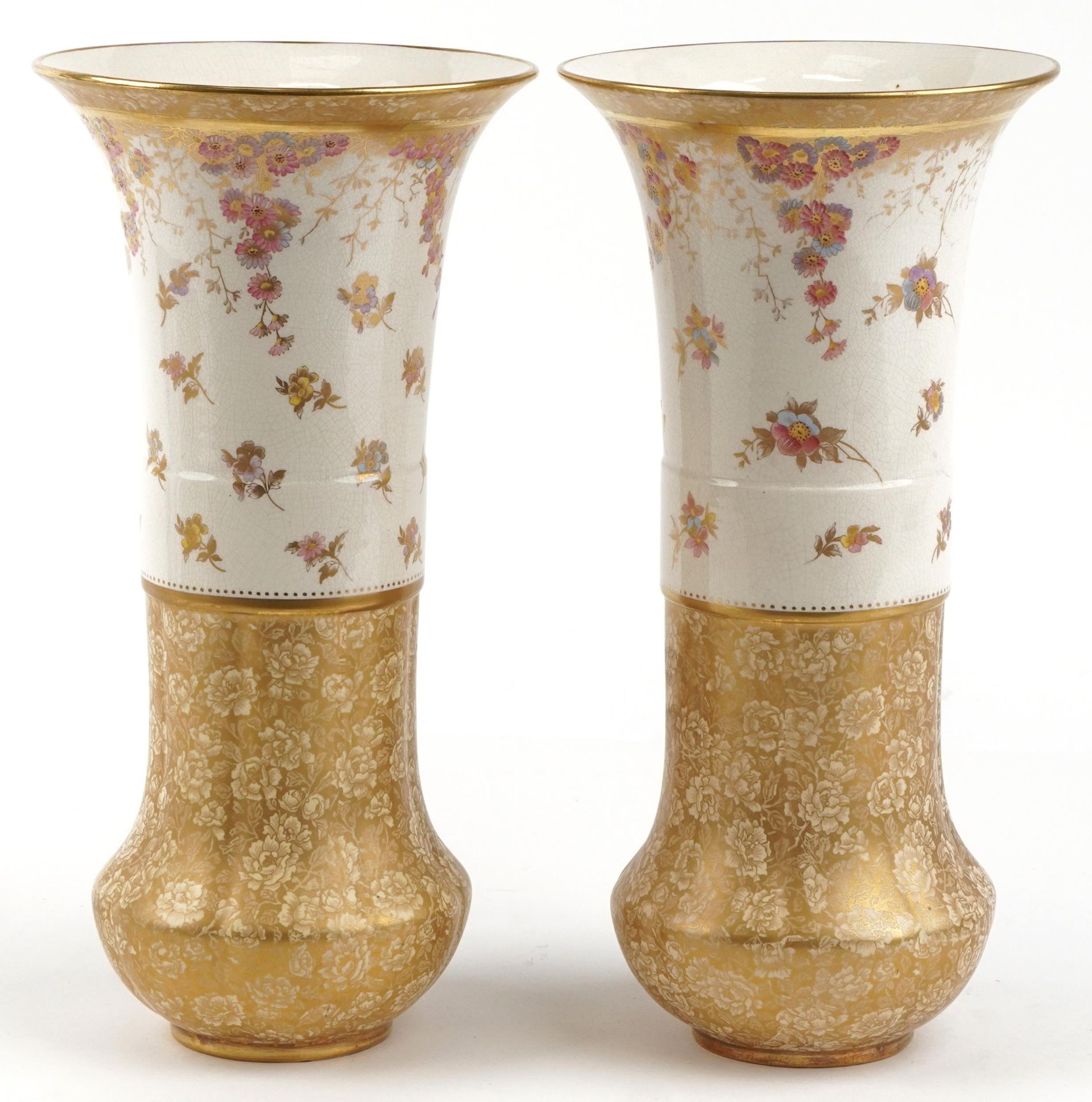 Wedgwood, large pair of aesthetic vases gilded and decorated with flowers, factory marks and - Bild 2 aus 5