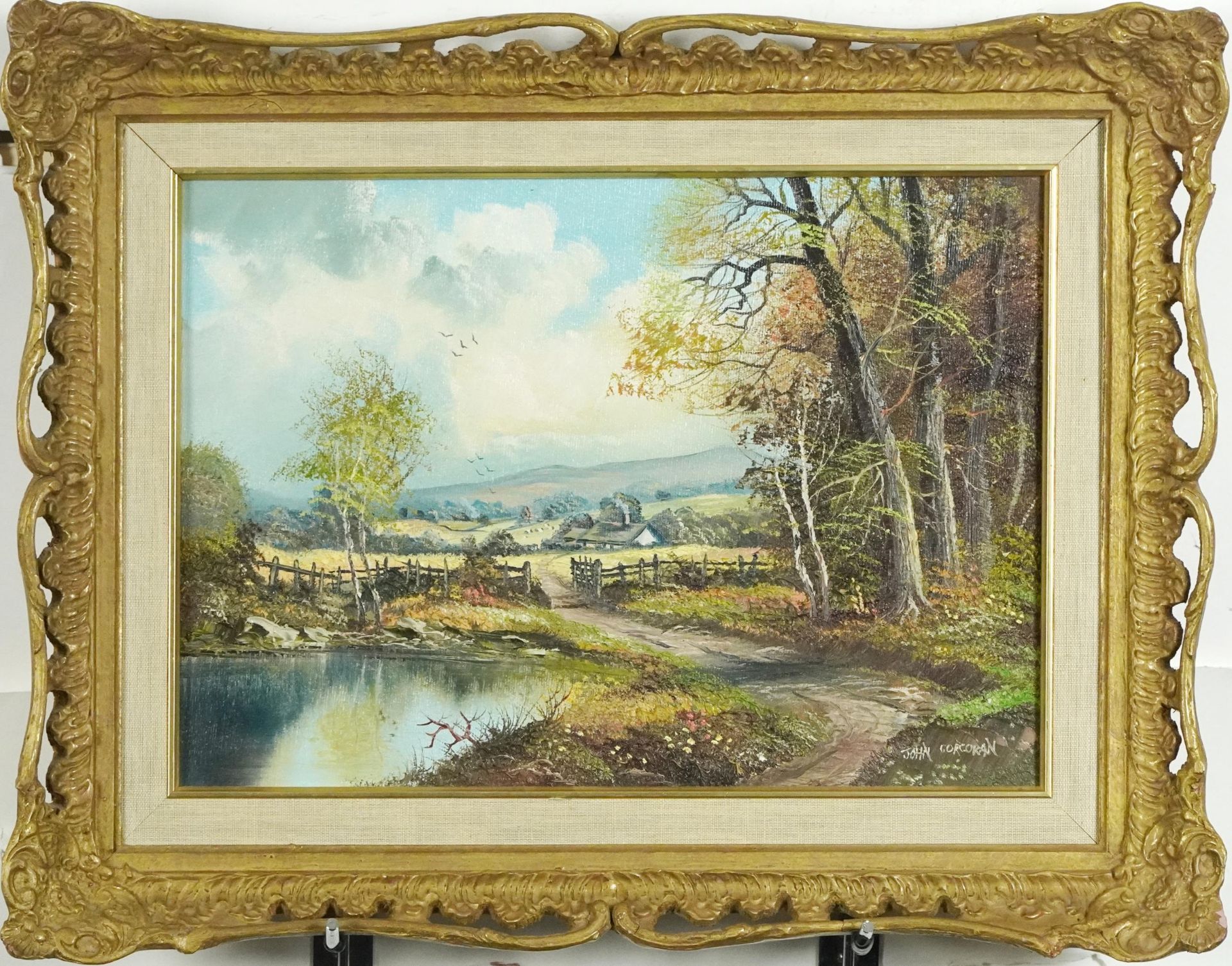 John Corcoran - Park beside a pond before a landscape, oil on canvas, mounted and framed, 35cm x - Bild 2 aus 4