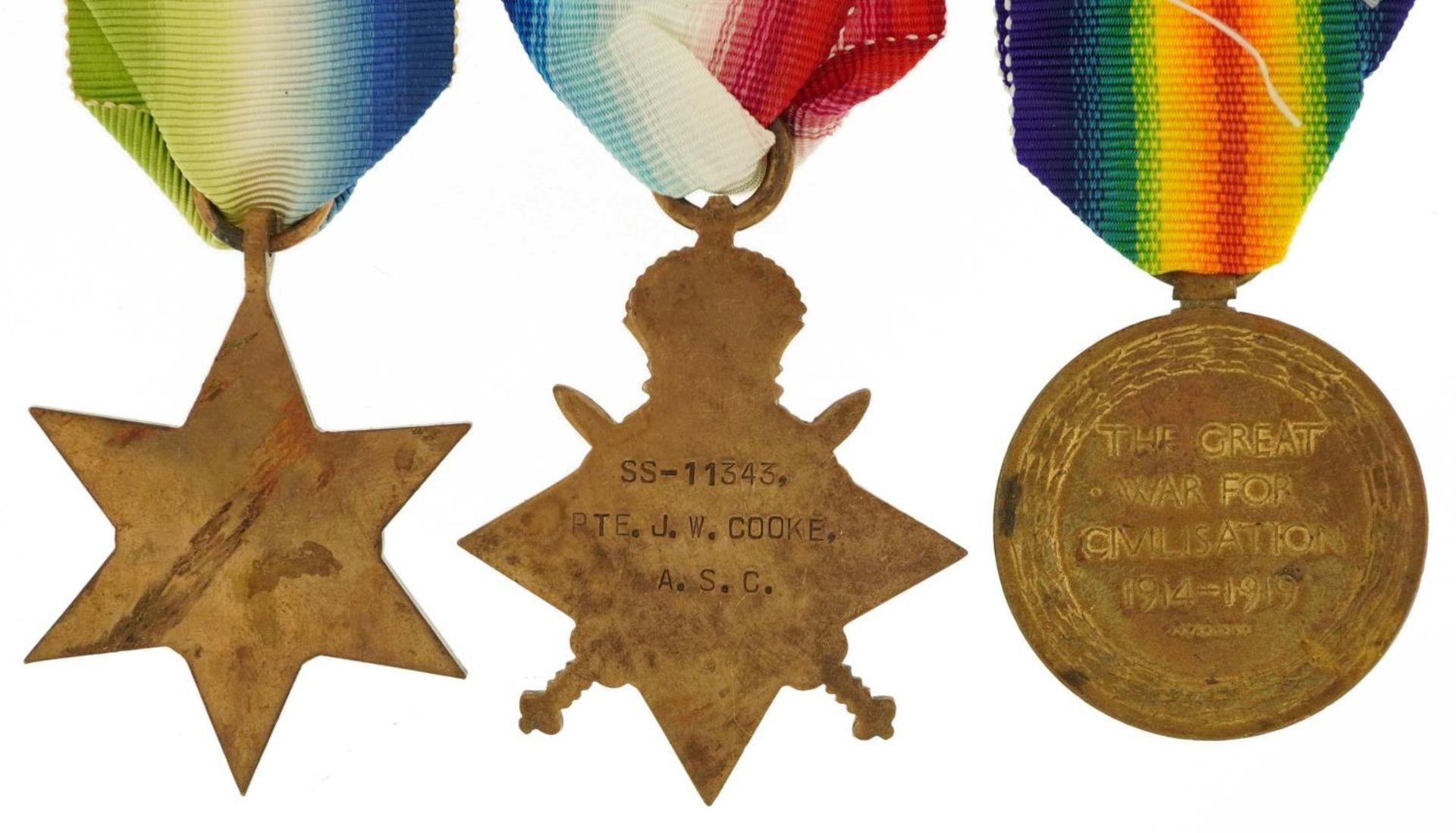 British military World War I and World War II three medal group including a trio awarded to - Image 3 of 4