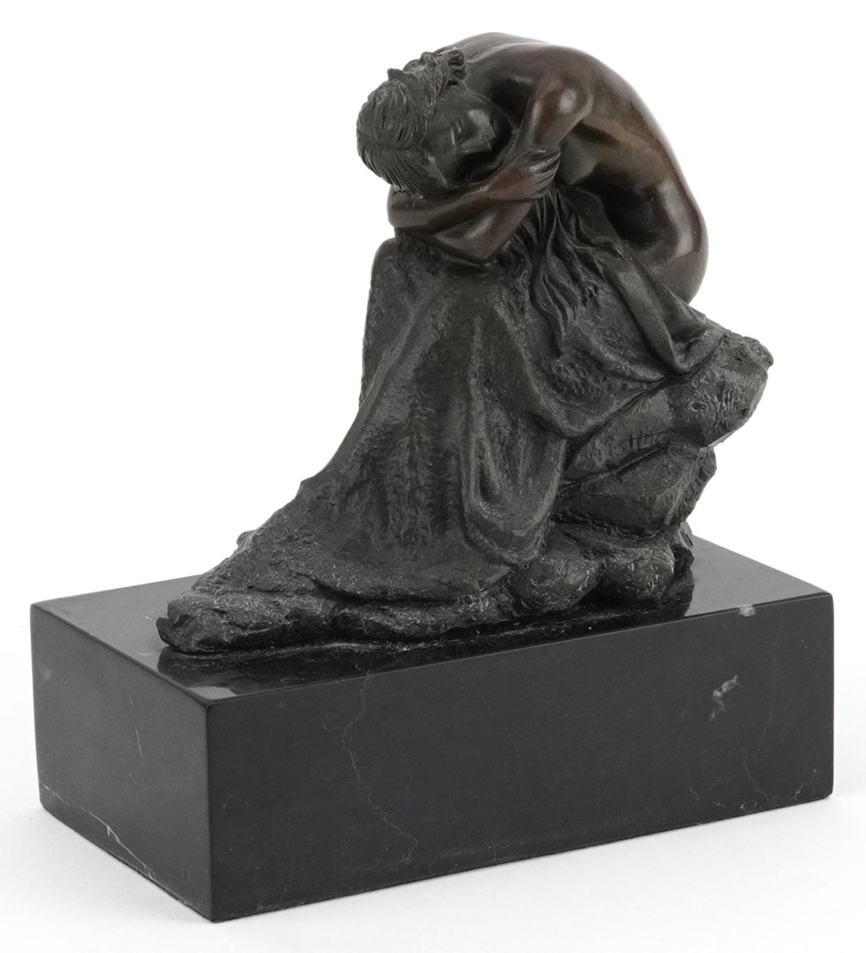 Miguel Fernando Lopez (Milo), patinated bronze statuette of a semi nude female sleeping raised on