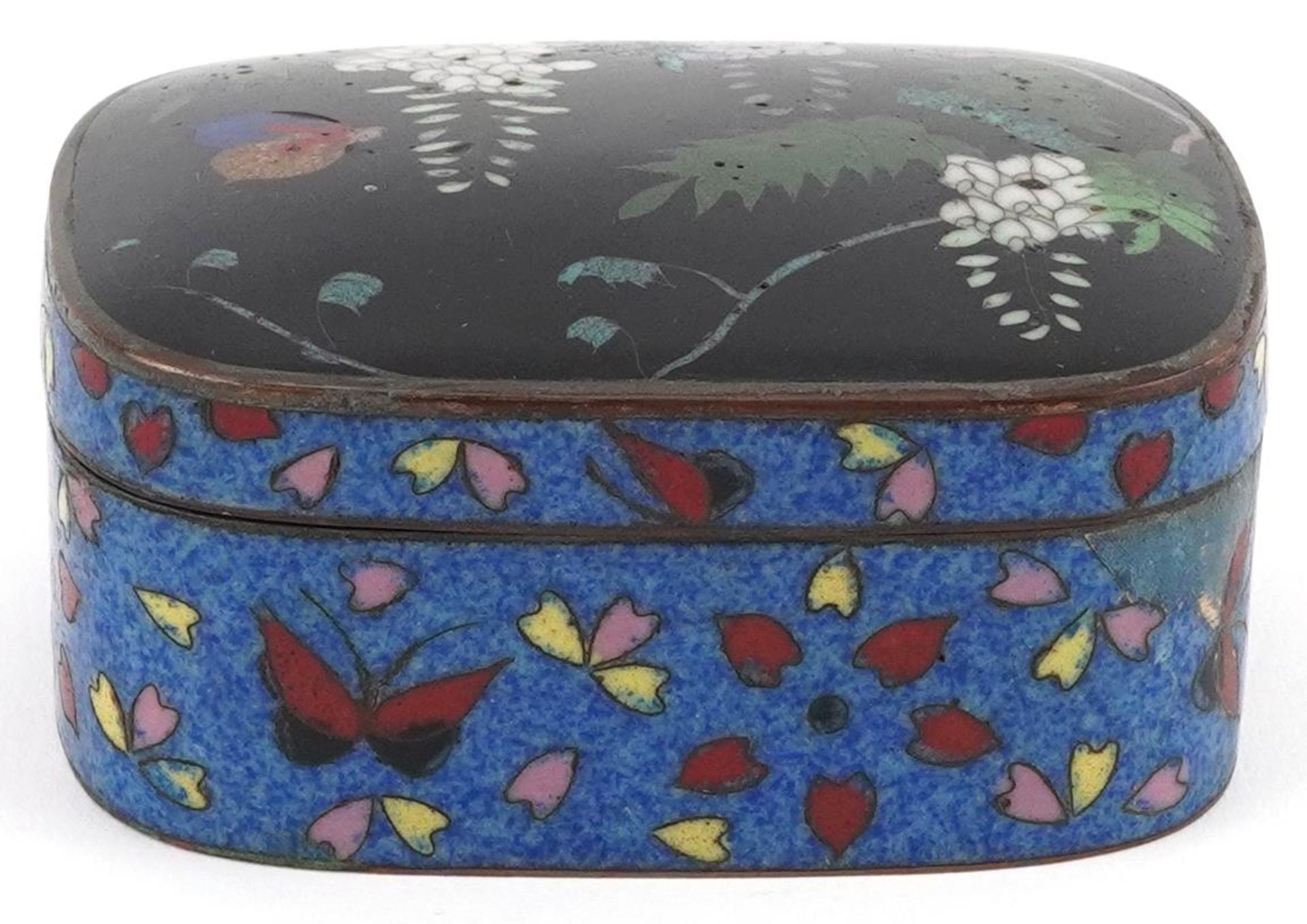 Japanese cloisonne box and cover enamelled with butterflies amongst flowers, 7.5cm wide - Bild 5 aus 8