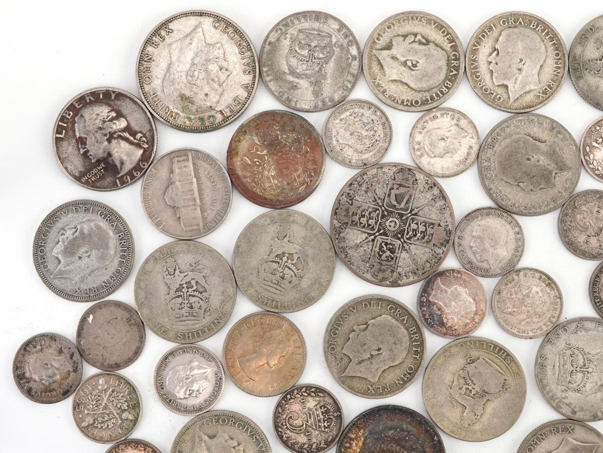 British pre decimal, pre 1947 coinage including shillings and threepences, 195g - Image 2 of 5