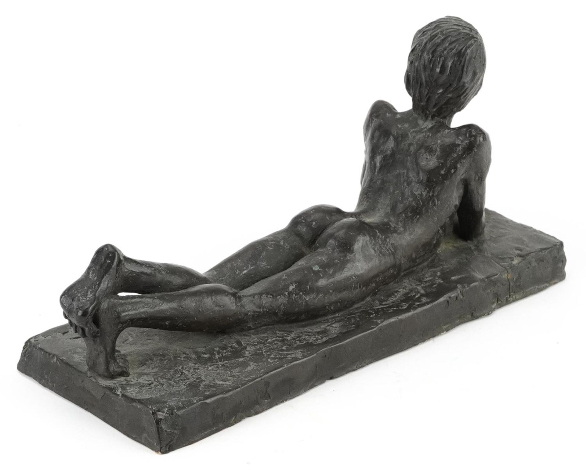 Neil Godfrey 1987, 1980s cold cast bronze statue of a nude young boy, 27cm in length - Image 3 of 4