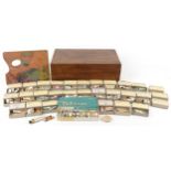 Collection of vintage French artist's paint housed in a Cement Marketing Company mahogany box with