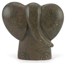 Modernist stone carving of an elephant incised Charles Tendai to the base, 11.5cm high