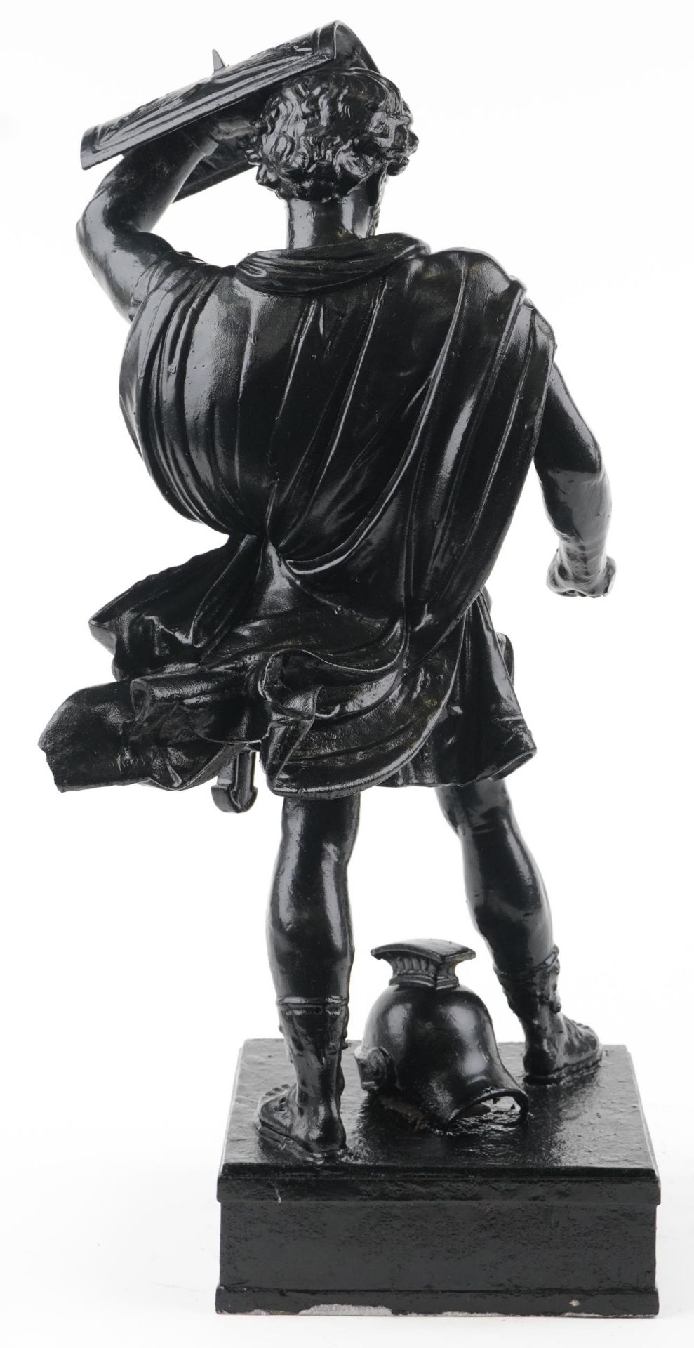 After Francois Moreau, large black painted cast metal statue of a Roman warrior, 65.5cm high - Bild 3 aus 4