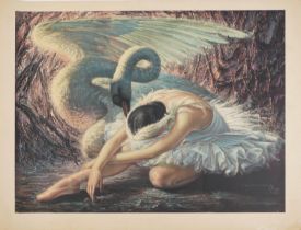 Vladimir Tretchikoff - The Dying Swan, vintage print in colour signed in ink, V Tretchikoff 1960,