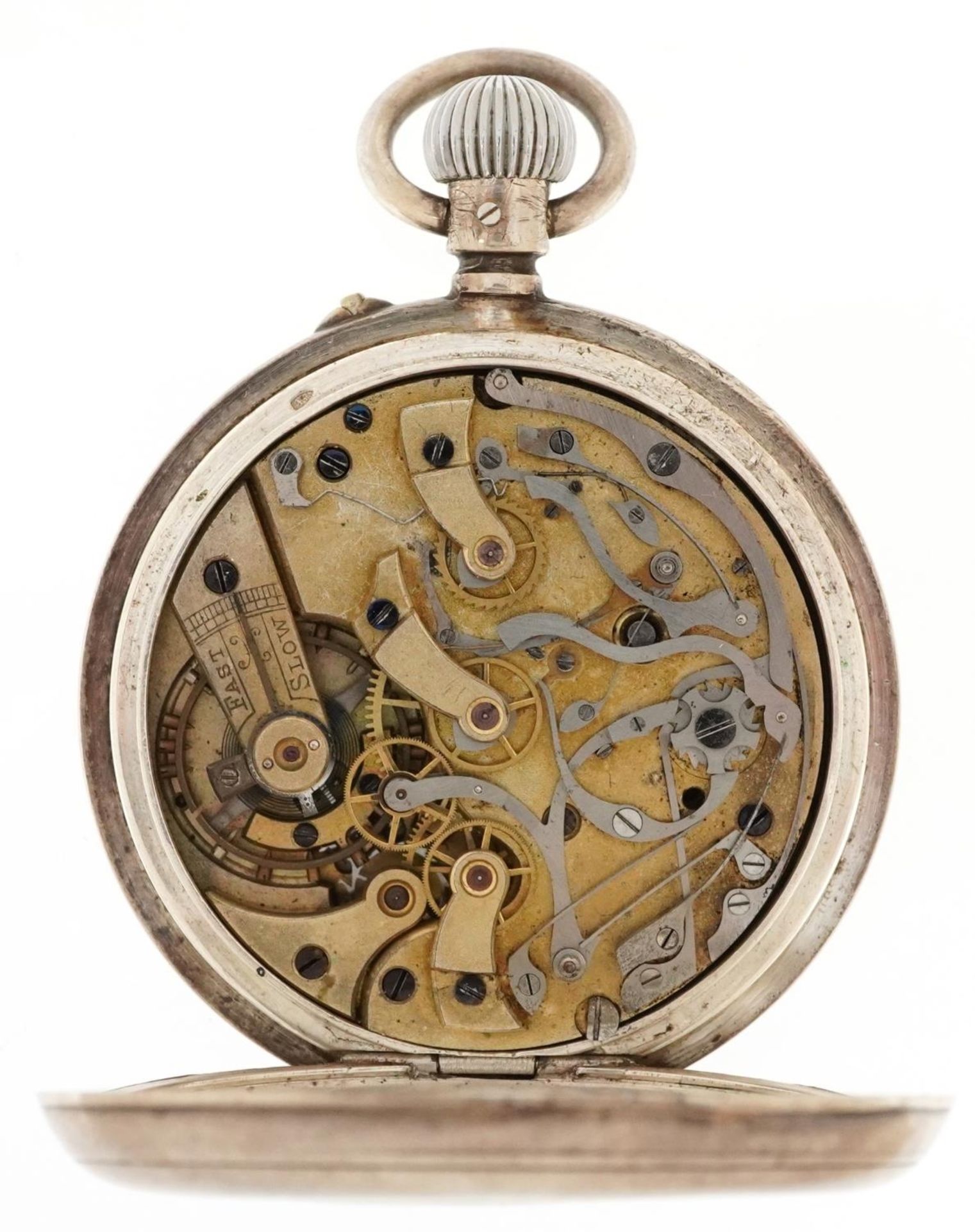 Gentlemen's continental silver keyless open face chronograph pocket watch having enamelled and - Bild 3 aus 4