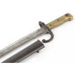 French military interest St Etienne pattern bayonet with scabbard, 71.5cm in length