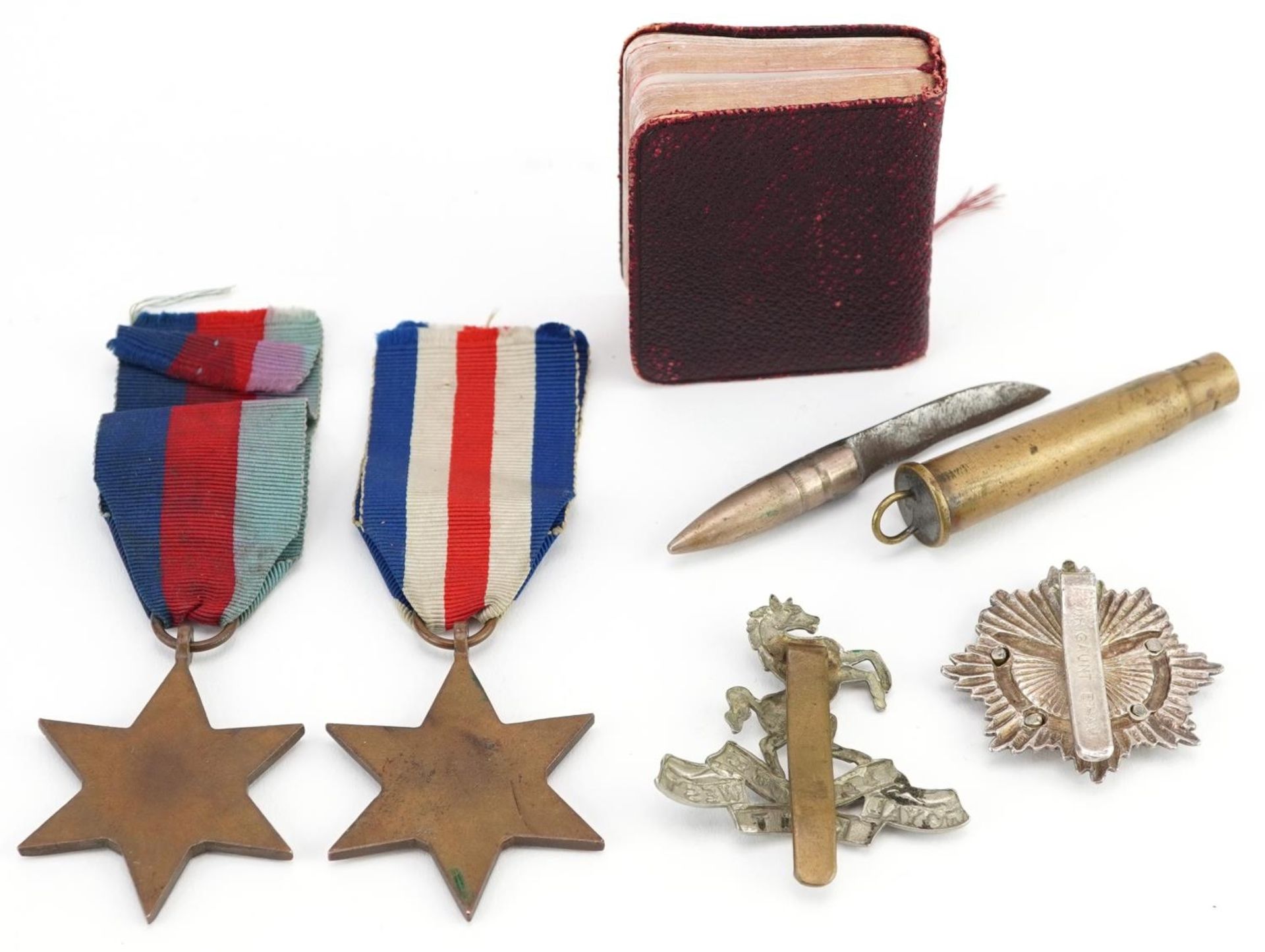 British militaria comprising two World War II medals, trench art bullet knife, Gurkha Transport - Bild 3 aus 3