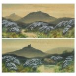 H Reynolds - Brent Tor landscapes, two heightened watercolours, framed and glazed, each