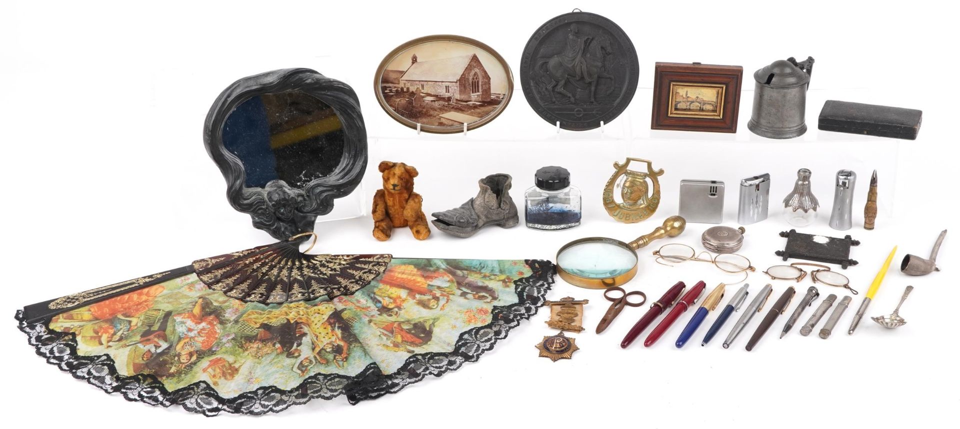 19th century and later sundry items including a silver pocket watch, silver overlaid glass vase,