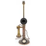 Early 20th century stick telephone table lamp, the phone numbered 150, 49.5cm high