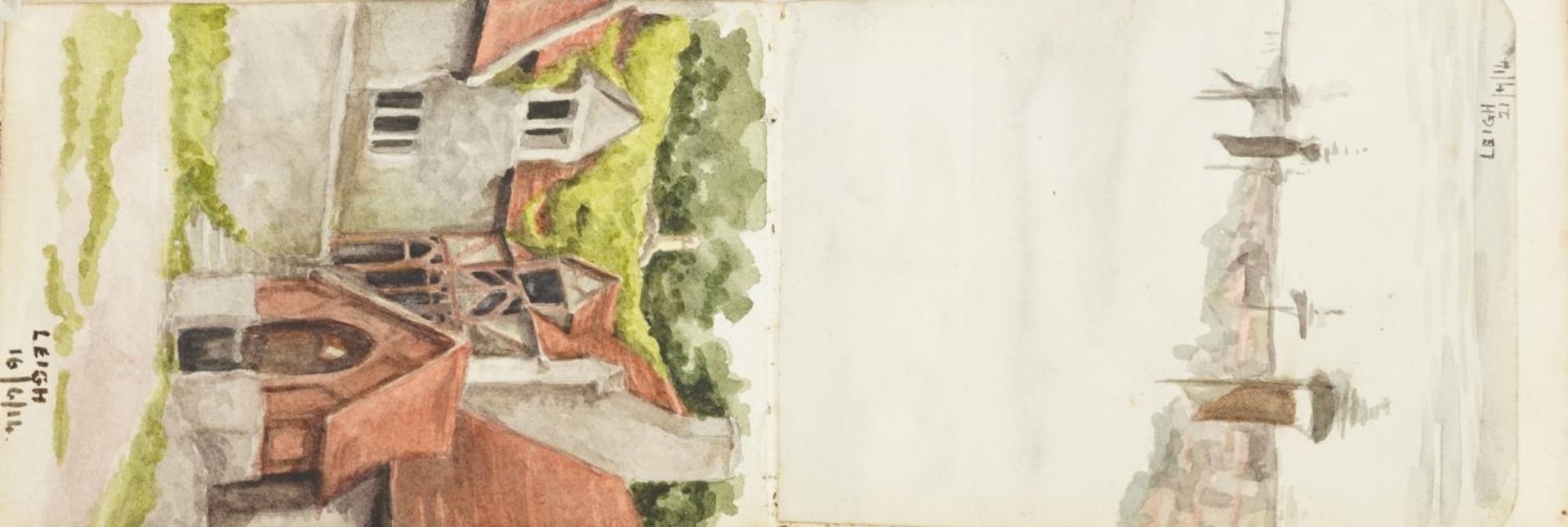 Early 20th century artist's travel sketchbook housing various watercolours and pencil sketches - Image 14 of 15