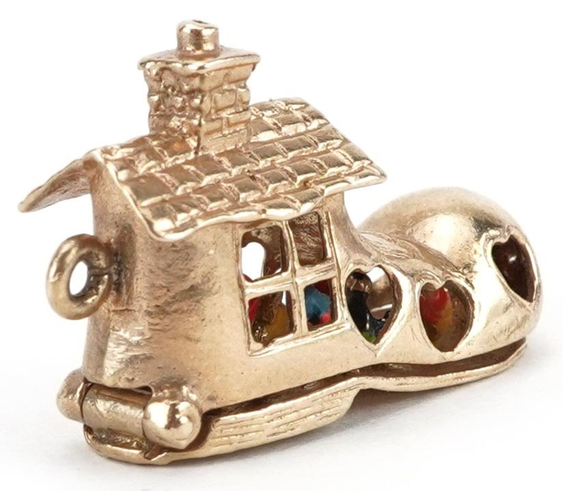 9ct gold and enamel opening charm in the form of The Old Woman Who Lived in a Shoe, 3.1cm in length, - Image 3 of 4