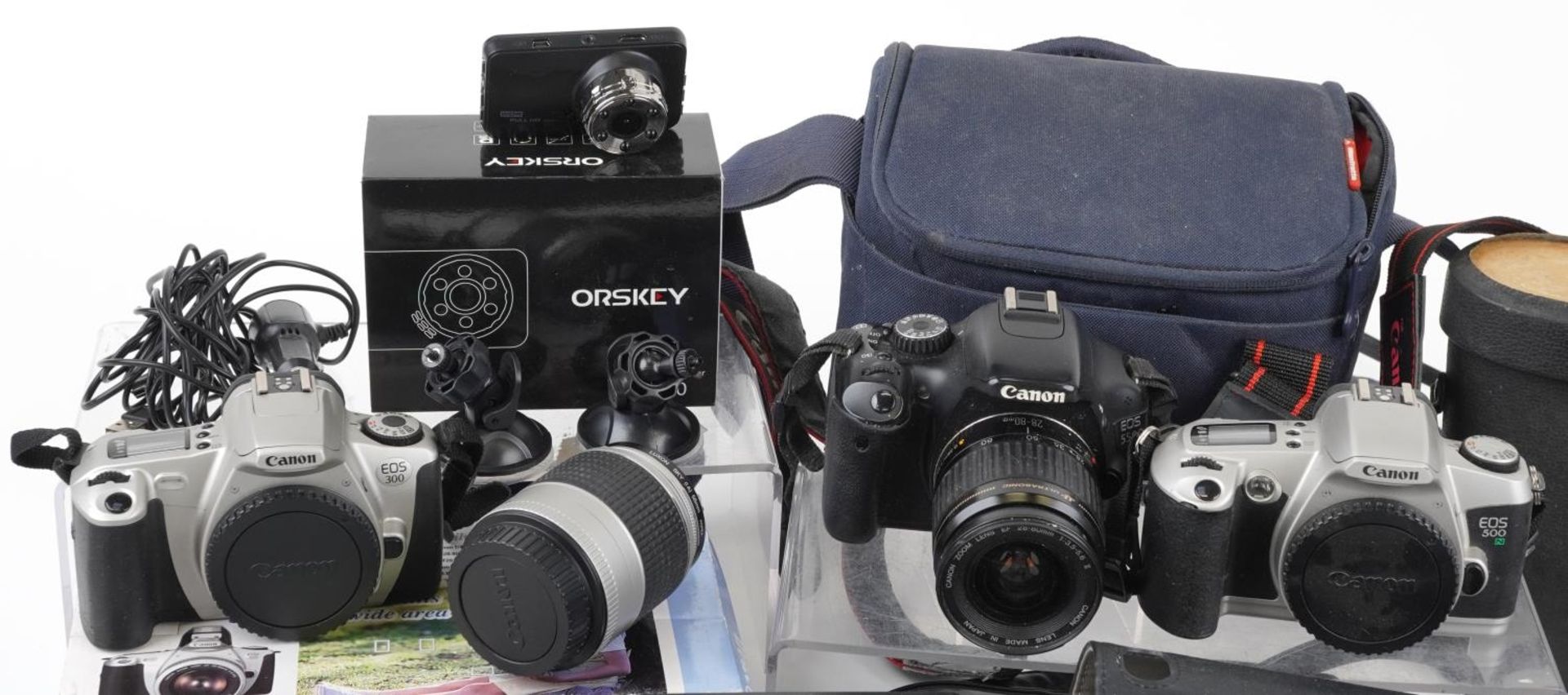 Vintage and later cameras, binoculars and an Orskey driving recorder with box including Canon EOS - Image 2 of 4