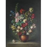 Still life mixed flowers in a vase, Italian Impressionist oil on canvas, bearing an indistinct