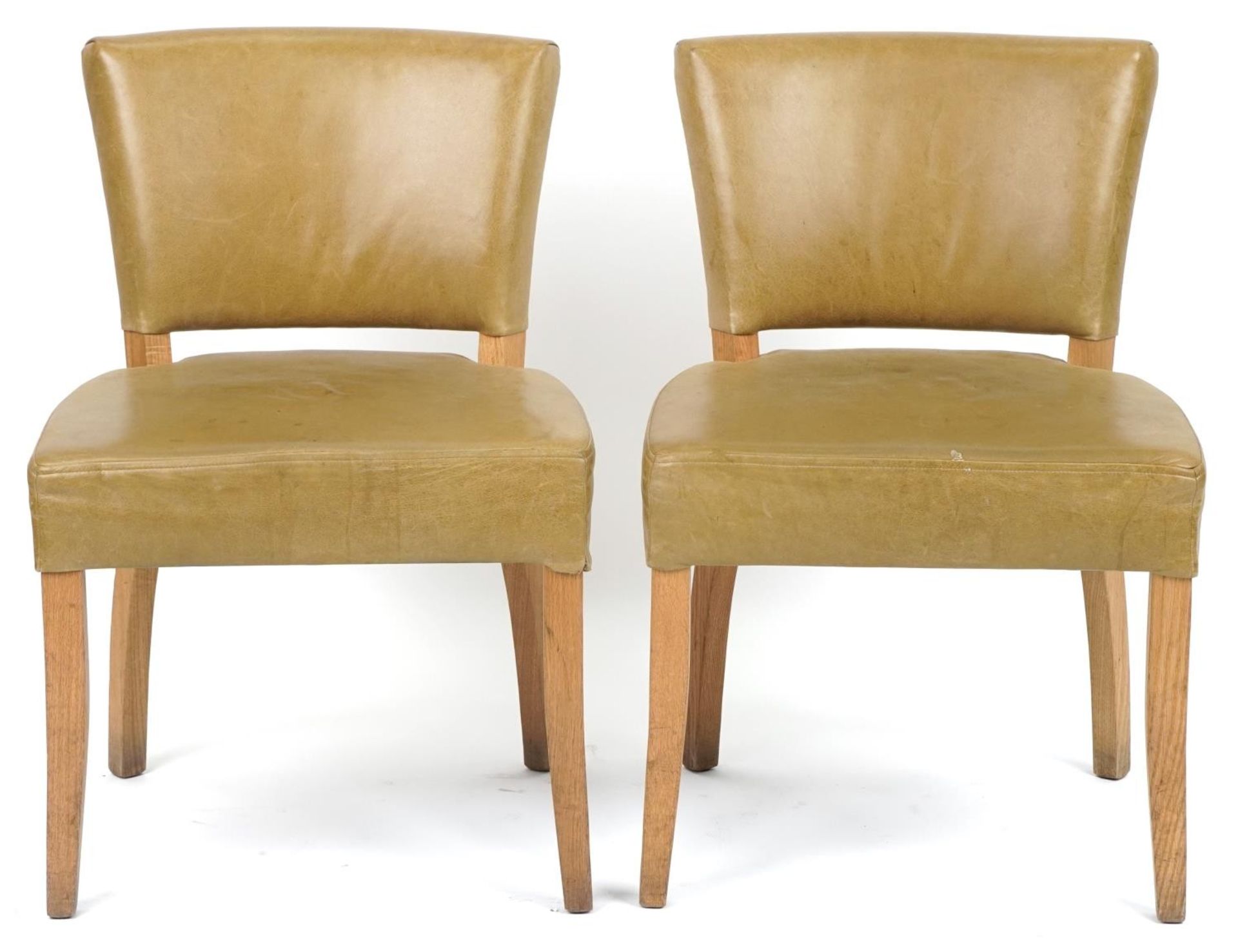 Wych Wood Design, pair of contemporary light oak chairs with green leather upholstery, 87cm high - Bild 2 aus 4