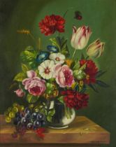 Manner of Alexander Wilson - Still life flowers in vase, oil on canvas, mounted and framed, 49.5cm x