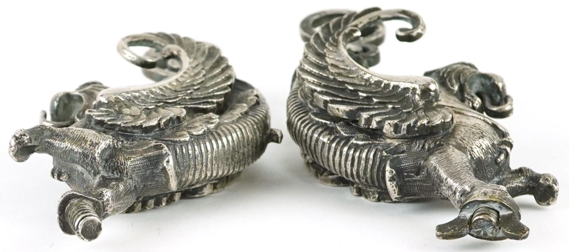 Pair of 19th century silver plated classical mounts in the form of griffins, each 12.5cm high - Image 3 of 3