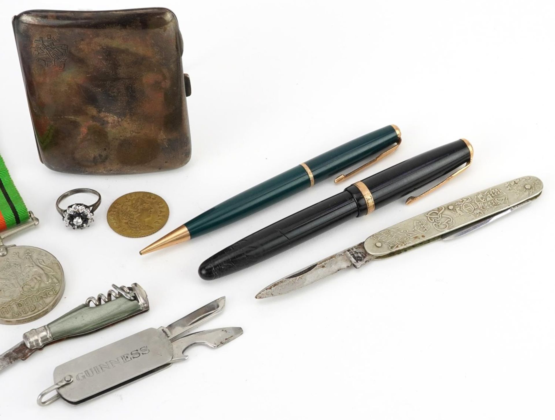 Sundry items including two World War II medals, silver cigarette case, Parker Duofold fountain pen - Image 3 of 6