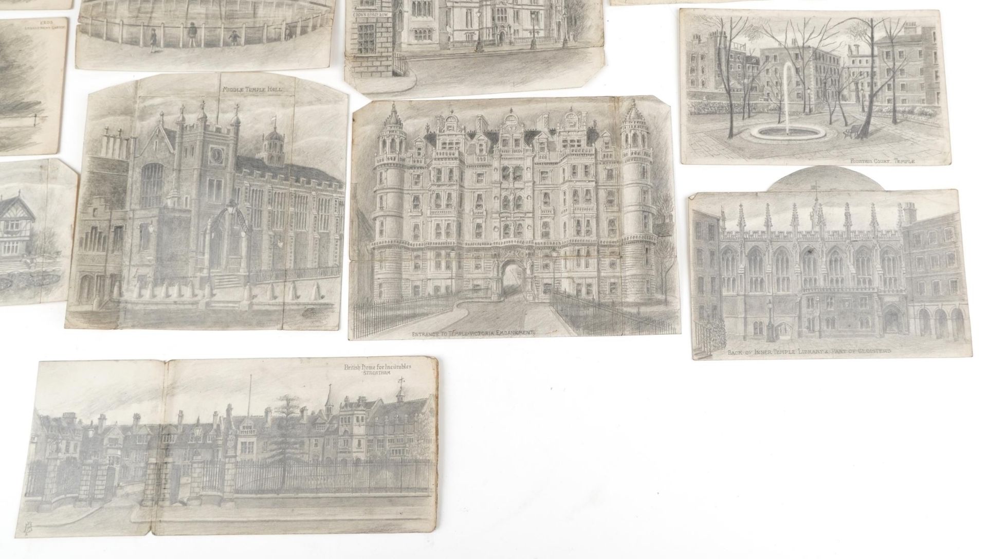 Fifteen early 20th century architectural pencil drawings on card of Embankment London including - Bild 5 aus 7