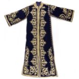 Moroccan silk lined velvet kaftan embroidered with stylised foliage, 140cm high