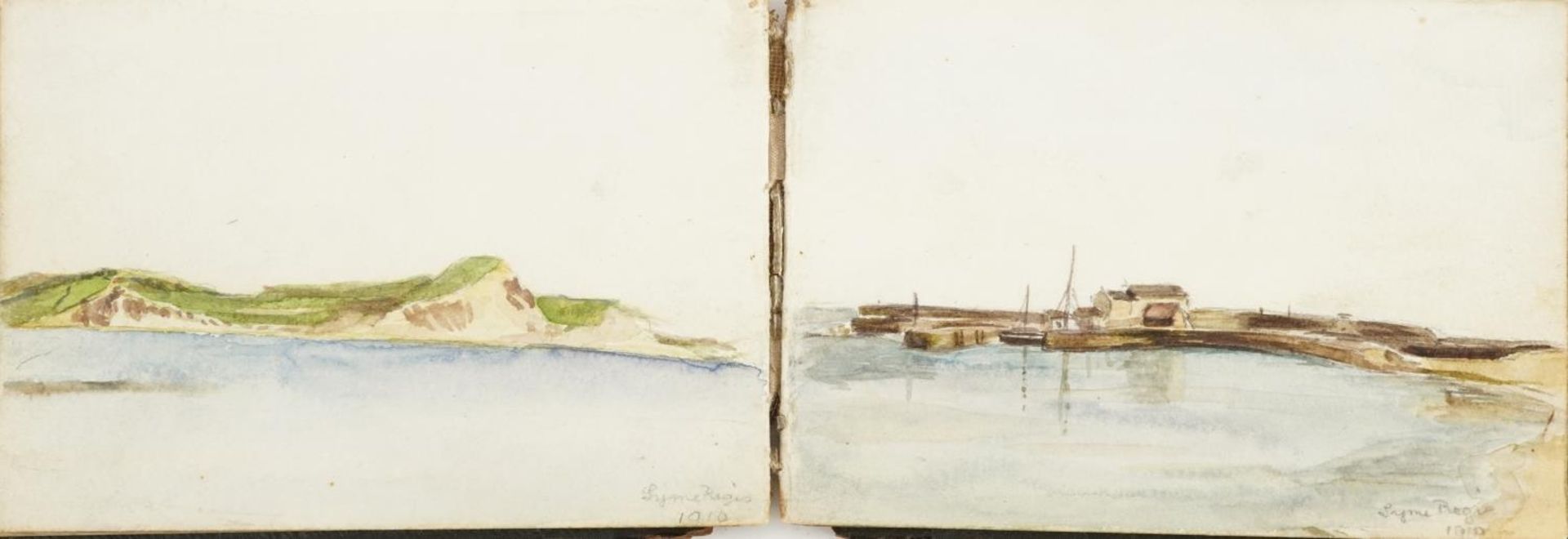 Early 20th century artist's travel sketchbook housing various watercolours and pencil sketches - Image 9 of 15