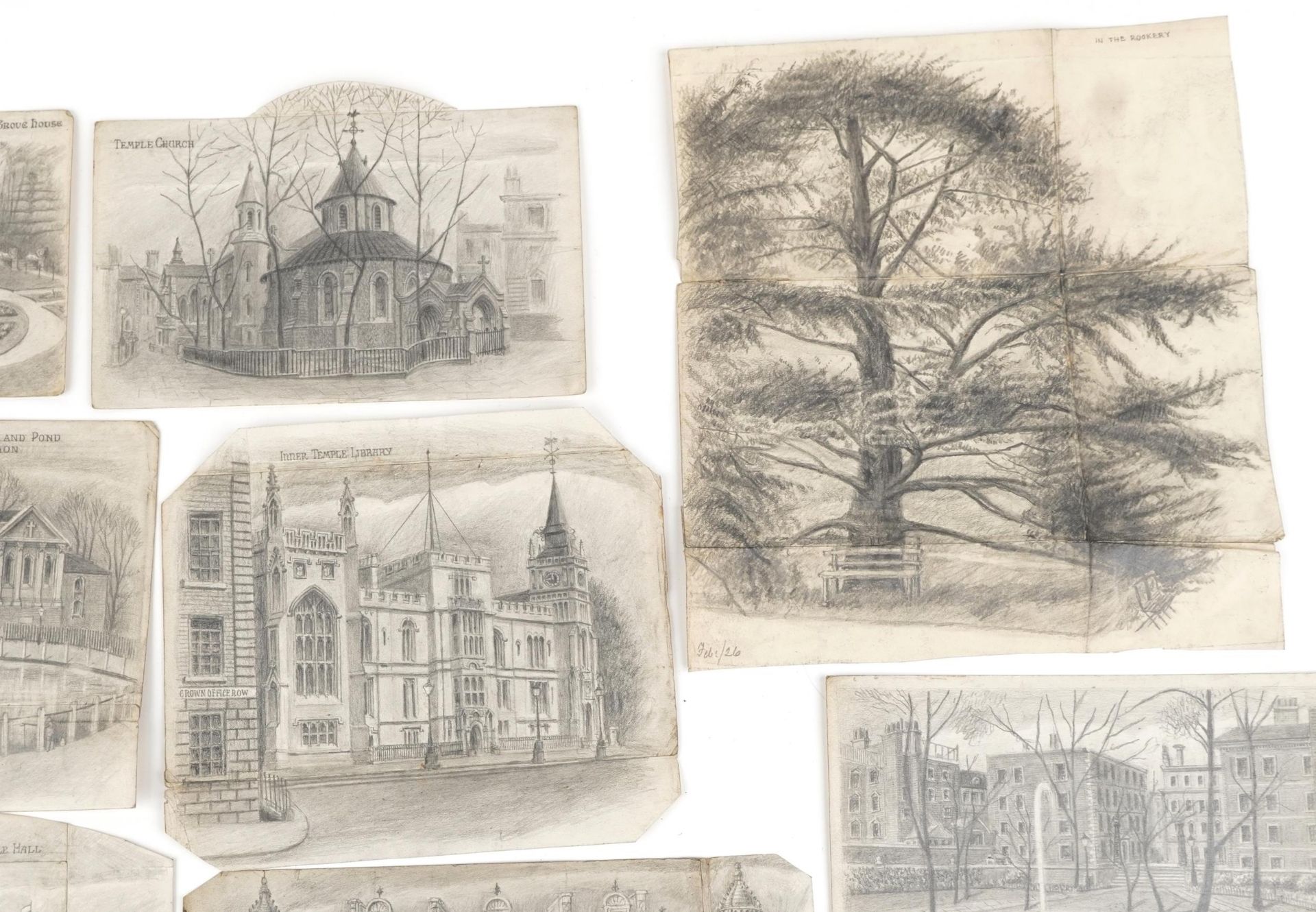 Fifteen early 20th century architectural pencil drawings on card of Embankment London including - Bild 3 aus 7