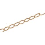 9ct gold paper chain link bracelet, 18cm in length, 0.9g