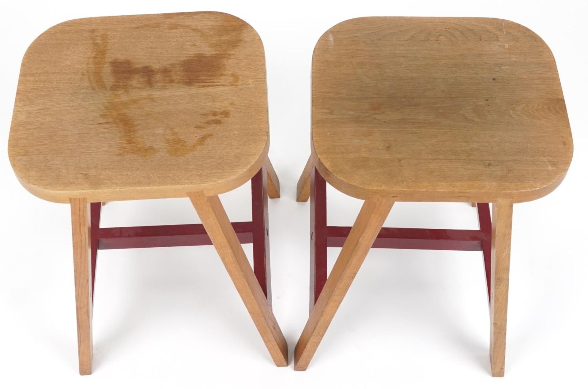 Pair of contemporary half painted light oak breakfast stools, AC stamp to the undersides, 65cm high - Image 3 of 5