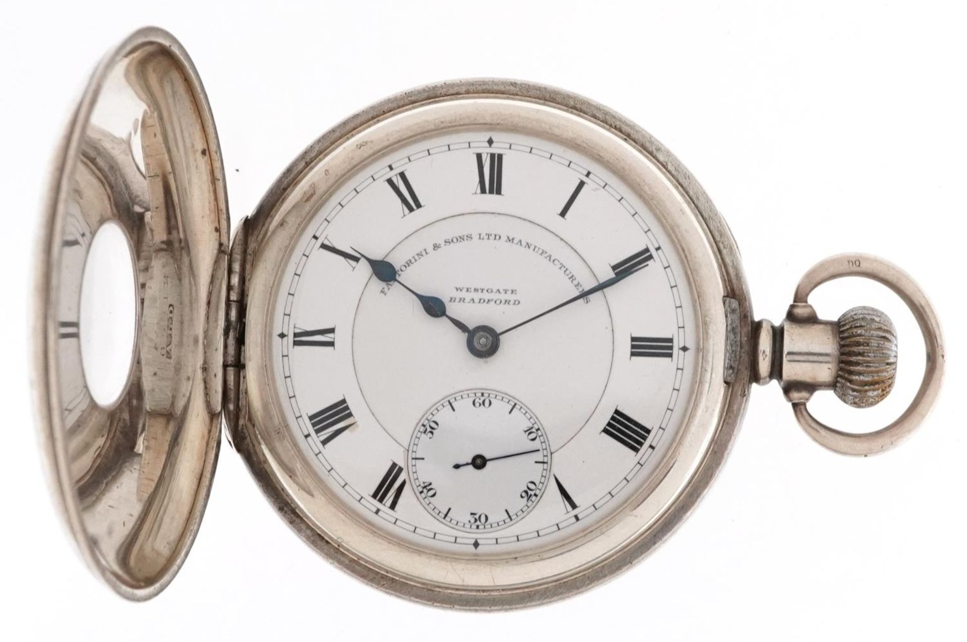 Waltham Mass, George V gentlemen's silver keyless half hunter pocket watch having enamelled and - Bild 2 aus 5