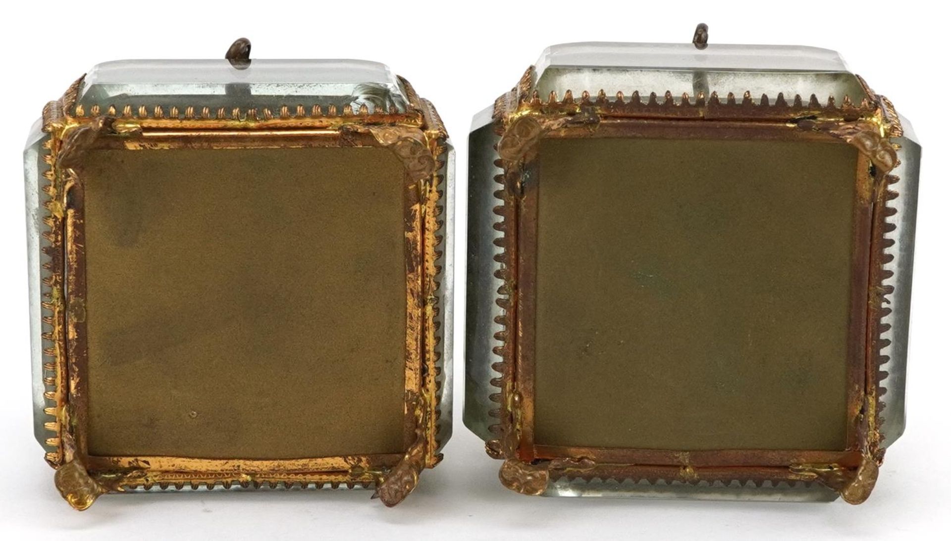 Pair of 19th century Grand Tour jewel caskets with bevelled glass panels and silk button back - Image 4 of 4