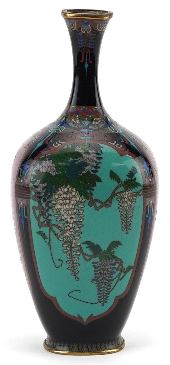 Japanese cloisonne vase enamelled with panels of birds and flowers, 15.5cm high - Image 4 of 7