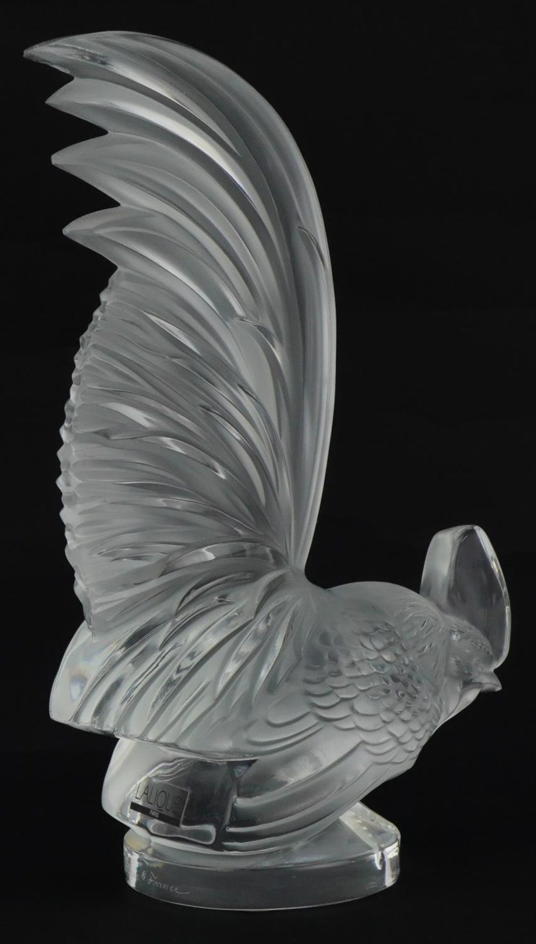 Lalique, French automobilia interest frosted and clear glass Coq Nain glass car mascot in the form - Image 2 of 5